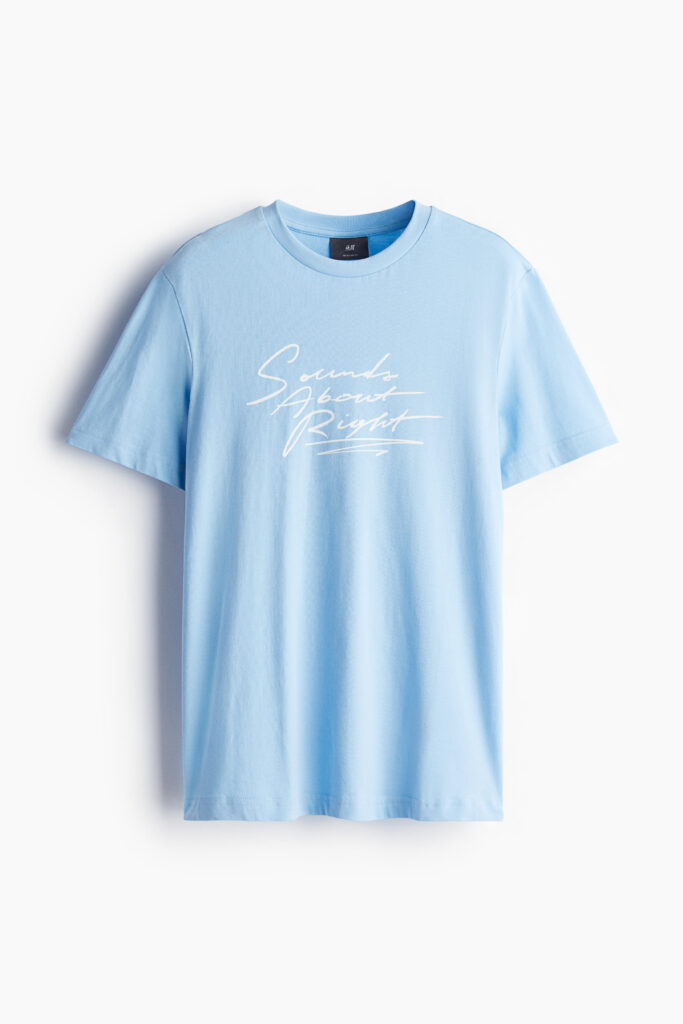 Kaos Oblos Pria Regular Fit Biru Muda Merk H&M