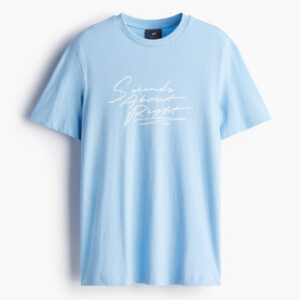 Kaos Oblos Pria Regular Fit Biru Muda Merk H&M